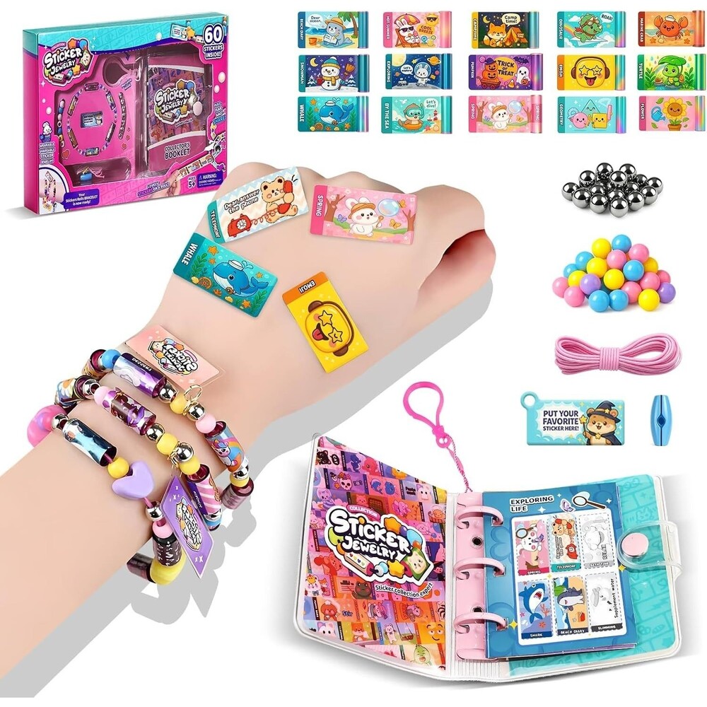 Bracelet Making Kit for Kids – 60 Reusable Stickers, DIY Craft for Ages 5-12